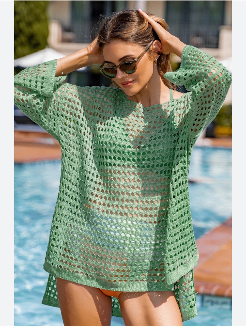 NWT Cupshe Open Knit Boatneck Long Sleeve Mini Cover-Up Sz M